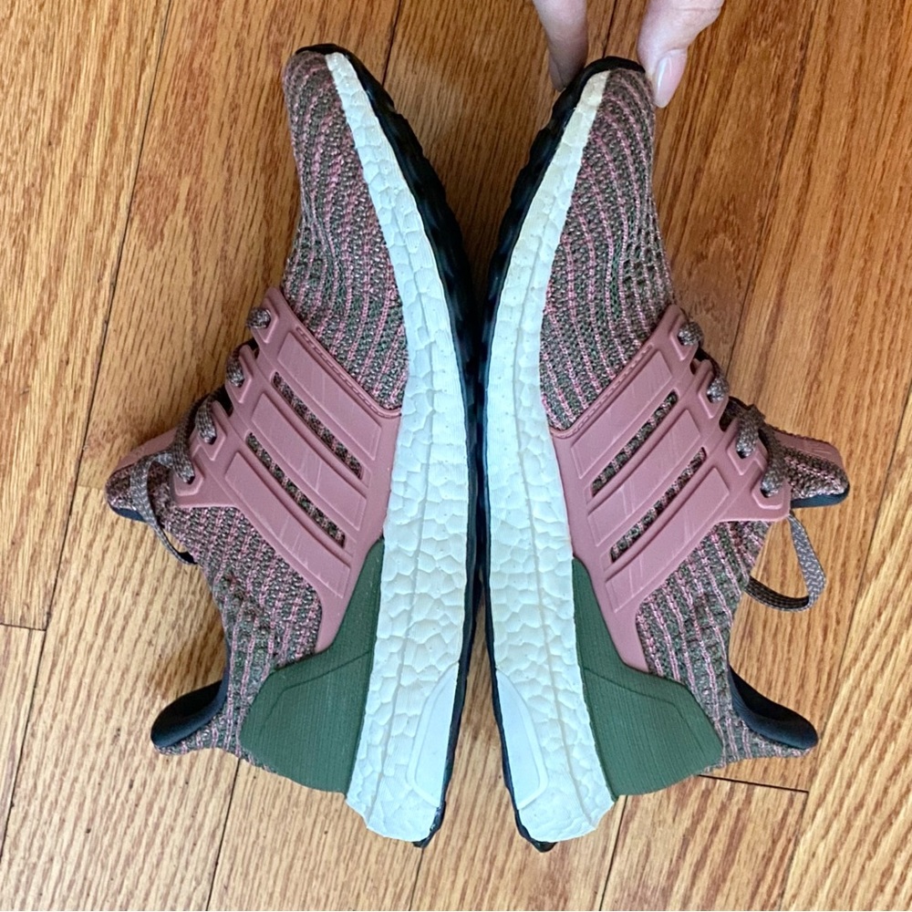 Adidas pink olive green ultraboost ultra boost DNA knit lace up sneakers shoes - Picture 5 of 8